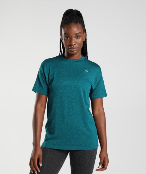 Women's Gymshark Adapt Animal Seamless T-Shirts Turquoise | CA D31067